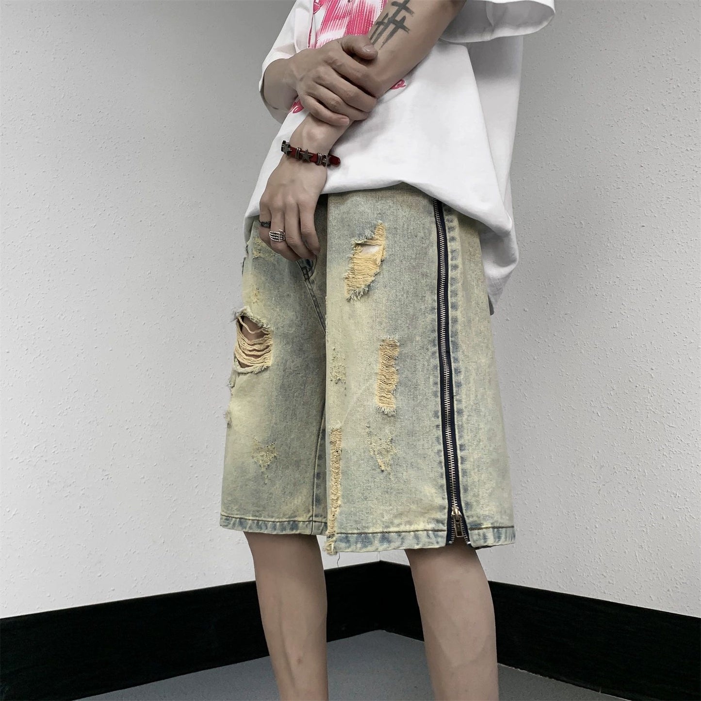 Shorts Uomo Denim Ripped – Vintage Blu, Larghi Cinque Punti