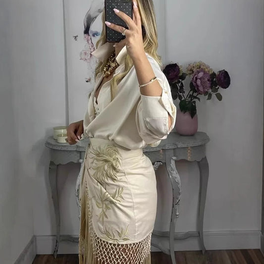 Women's Decorated Tassel Lace-up Skirt