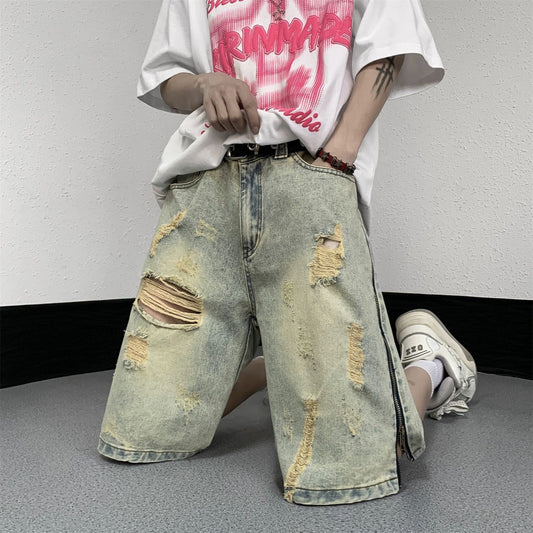 Shorts Uomo Denim Ripped – Vintage Blu, Larghi Cinque Punti