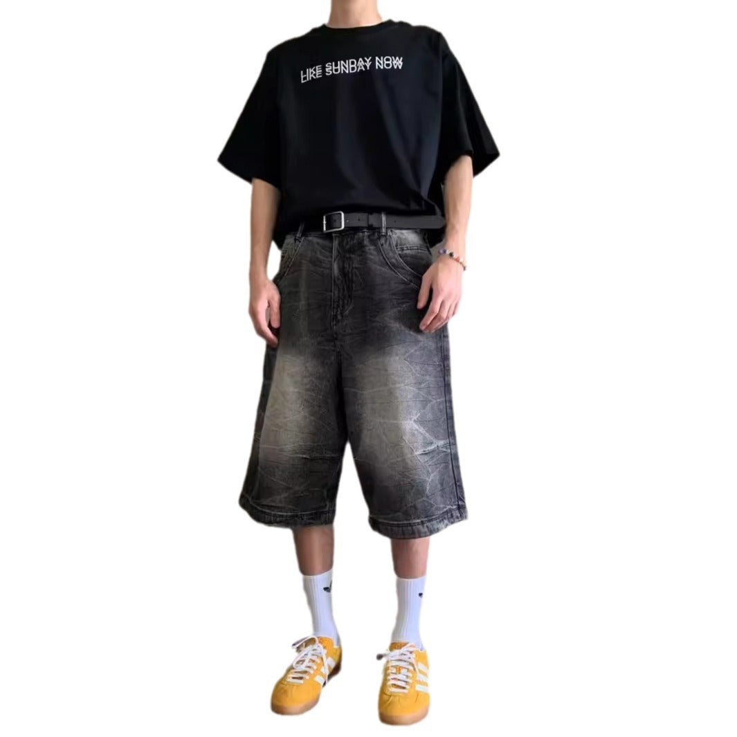 Pantaloncini Uomo in Denim – Shorts Casual Larghi Stile Cowboy Retrò, Taglio Dritto