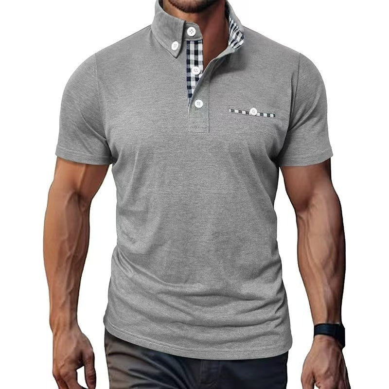European And American Style Men's Clothing Plaid Short-sleeved Top