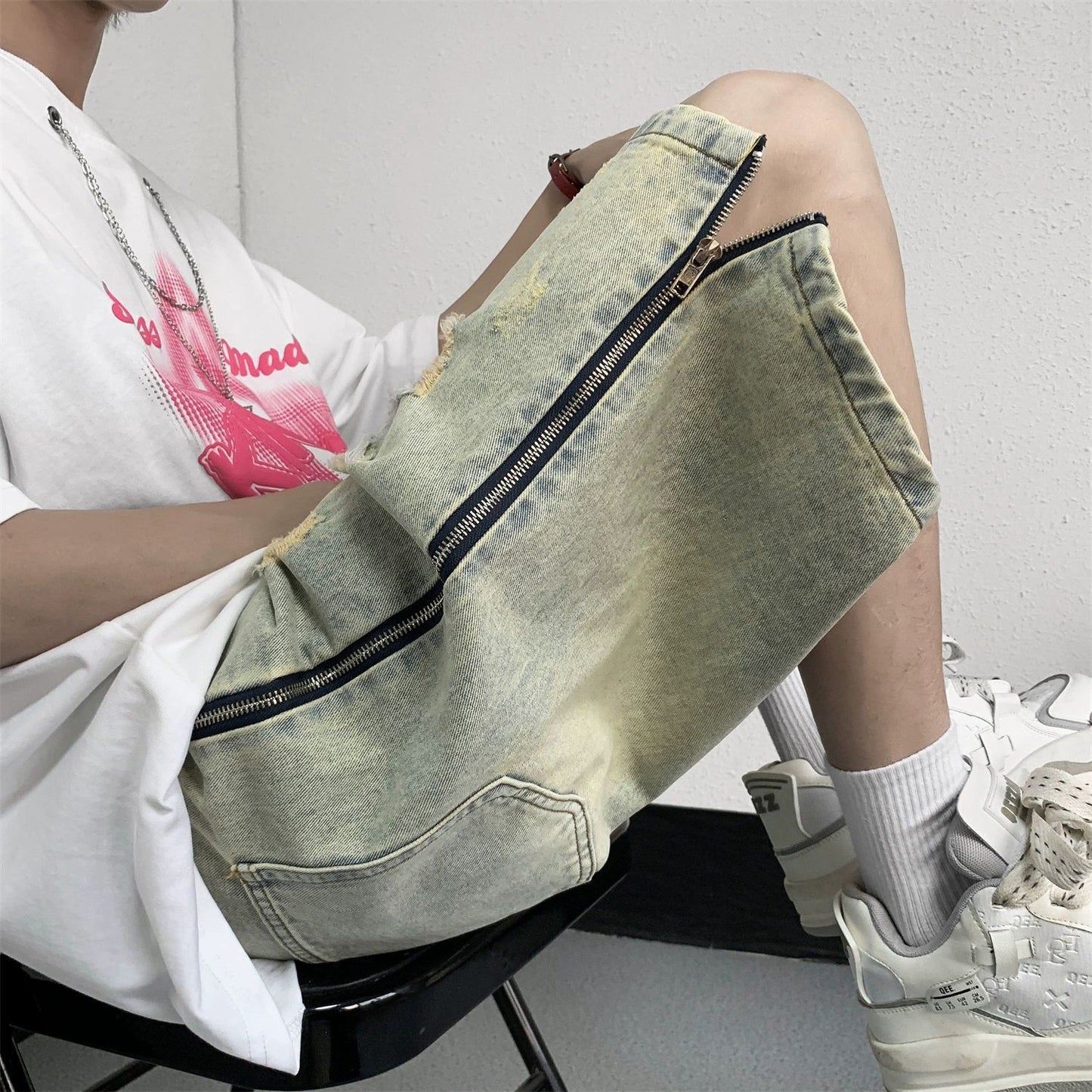 Shorts Uomo Denim Ripped – Vintage Blu, Larghi Cinque Punti