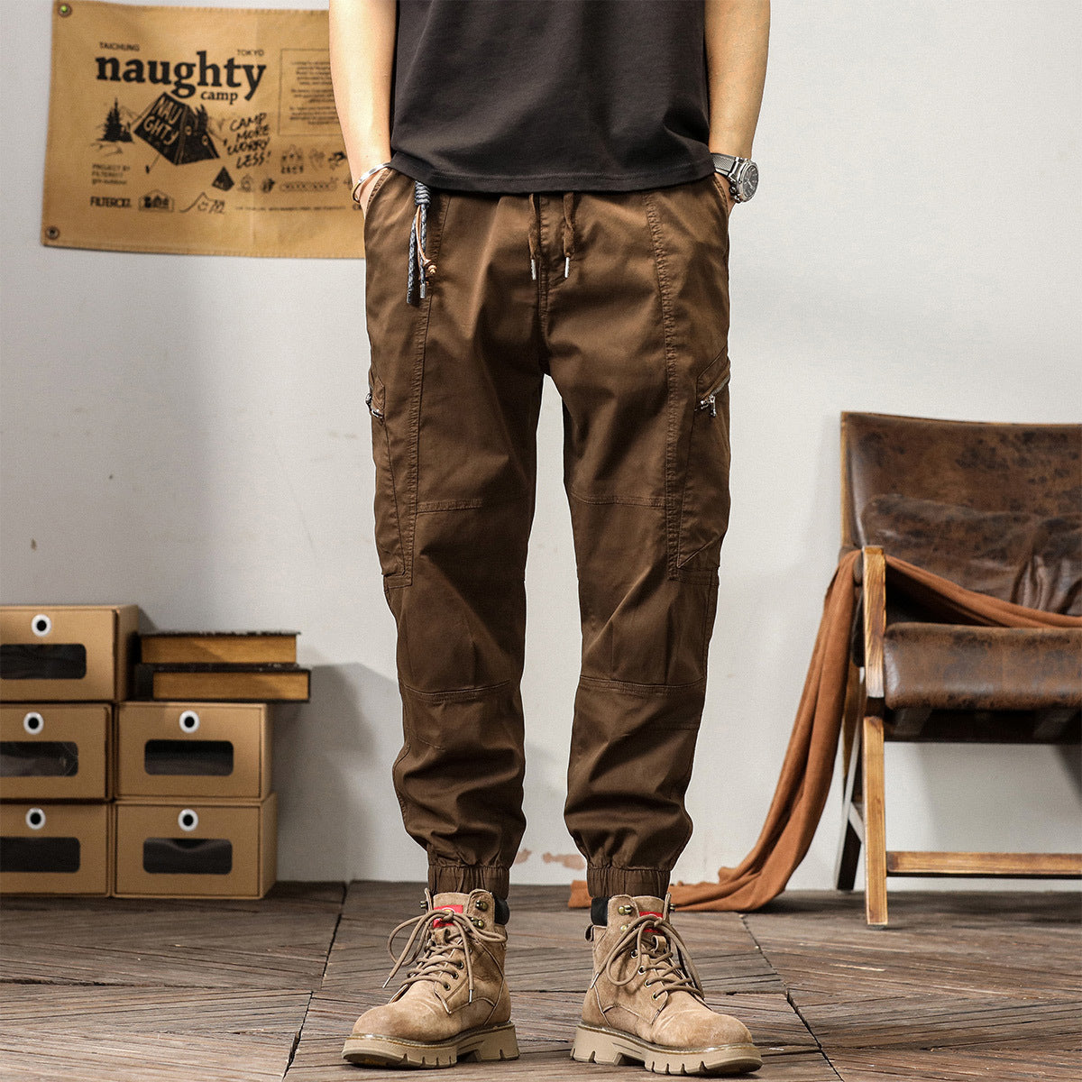 Men's New American Retro Overalls Hong Kong Style Trendy Brand Leisure Tappered Harem Pants