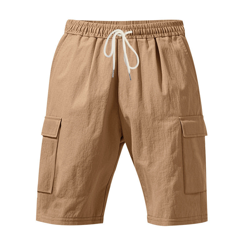 Shorts estivi da uomo in lino, larghi e traspiranti, con più tasche