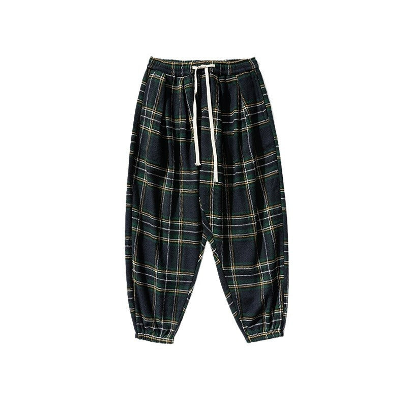 Hong Kong Style Plus Size Woolen Casual Harlan Plaid Pants