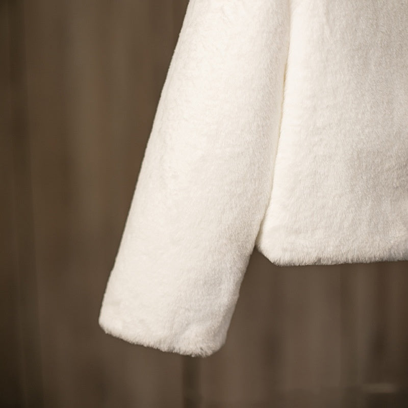 Women's Pure Color All-matching Warm Nail Pearl Fur Shawl Coat
