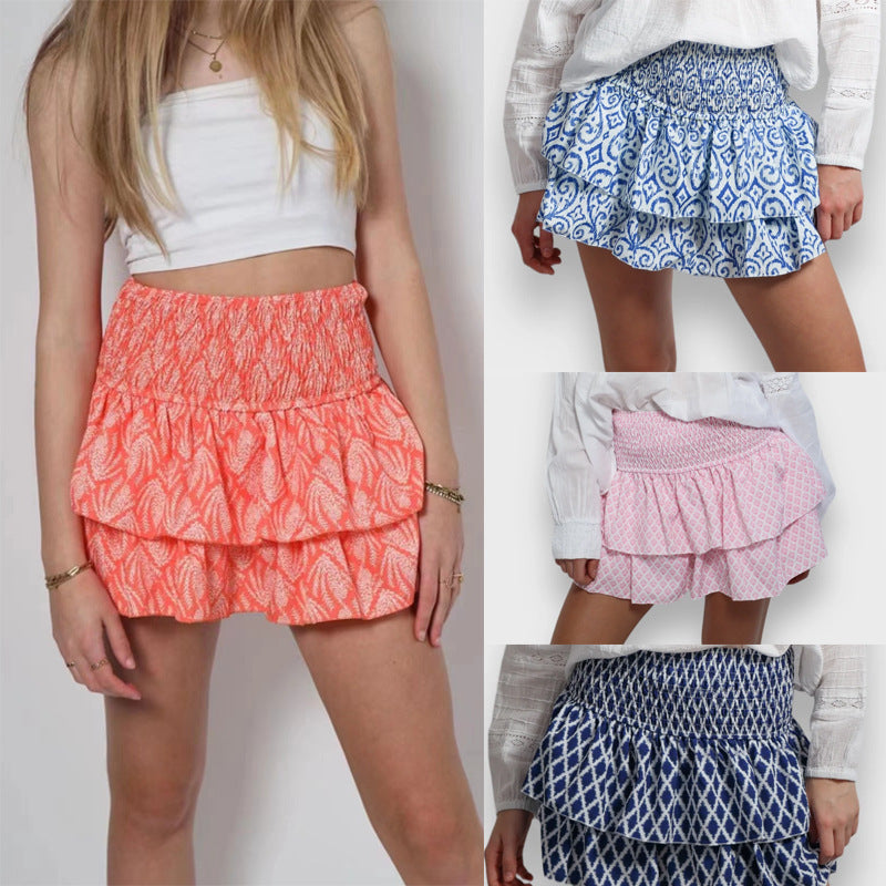 New Skirt Casual Smocking Cake Stripe Printing