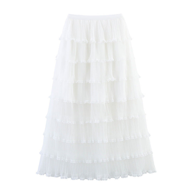 Lace Pleated Net Yarn Cake Skirt