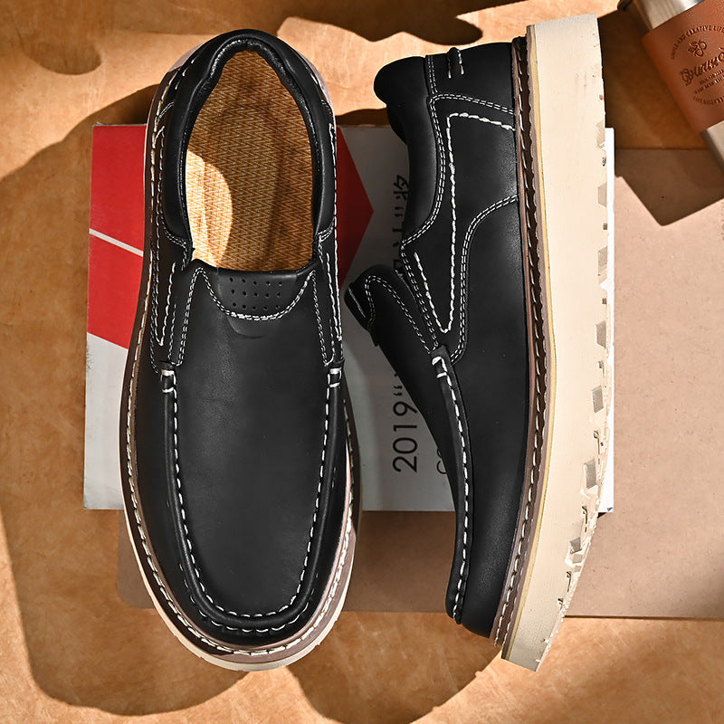 Scarpe Uomo Basse Casual – Suola Spessa, Punta Tonda in Pelle