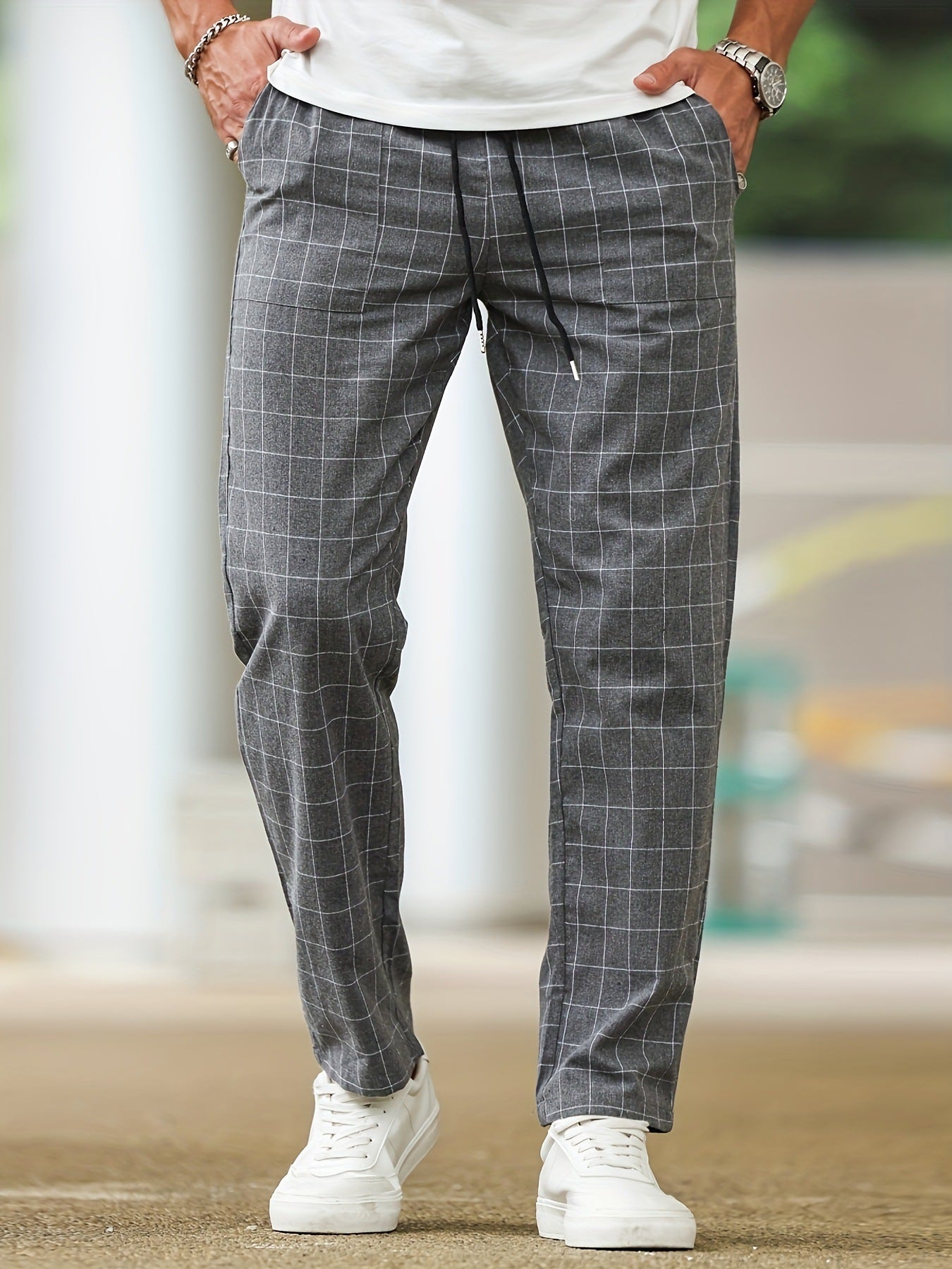 Men's Comfortable Soft Polyester Stripe Plaid Pants