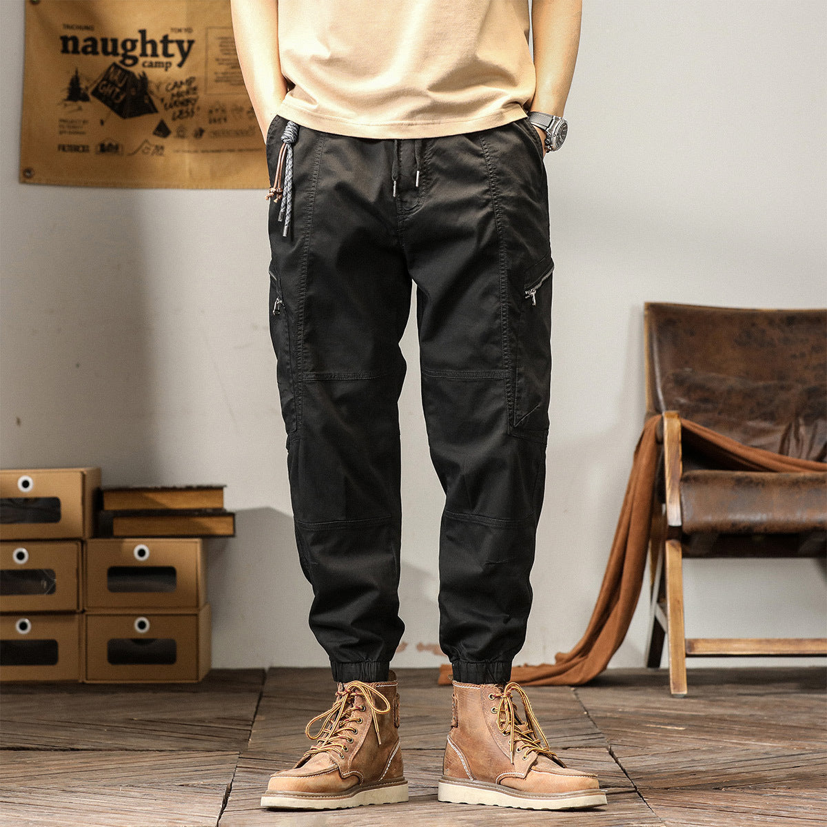 Men's New American Retro Overalls Hong Kong Style Trendy Brand Leisure Tappered Harem Pants