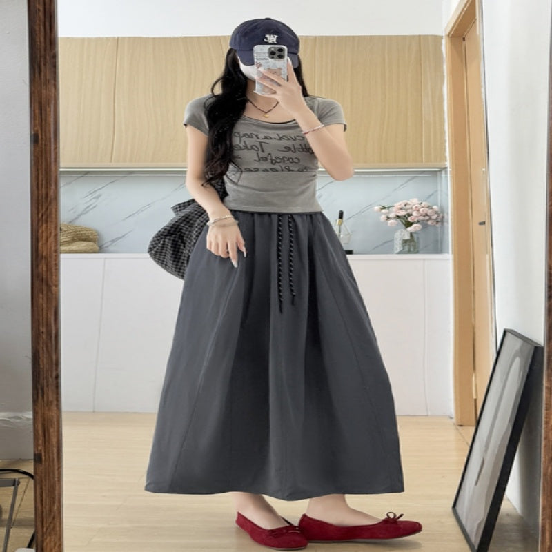 High Waist A- Line Plus Size Small Ice Silk Workwear Skirt