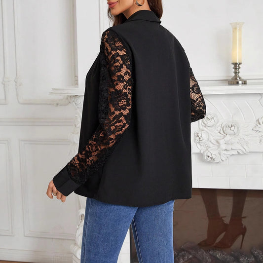 Women's Elegant Suit Lace Stitching Long Sleeve Top Coat