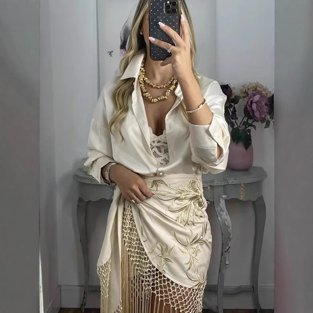 Women's Decorated Tassel Lace-up Skirt