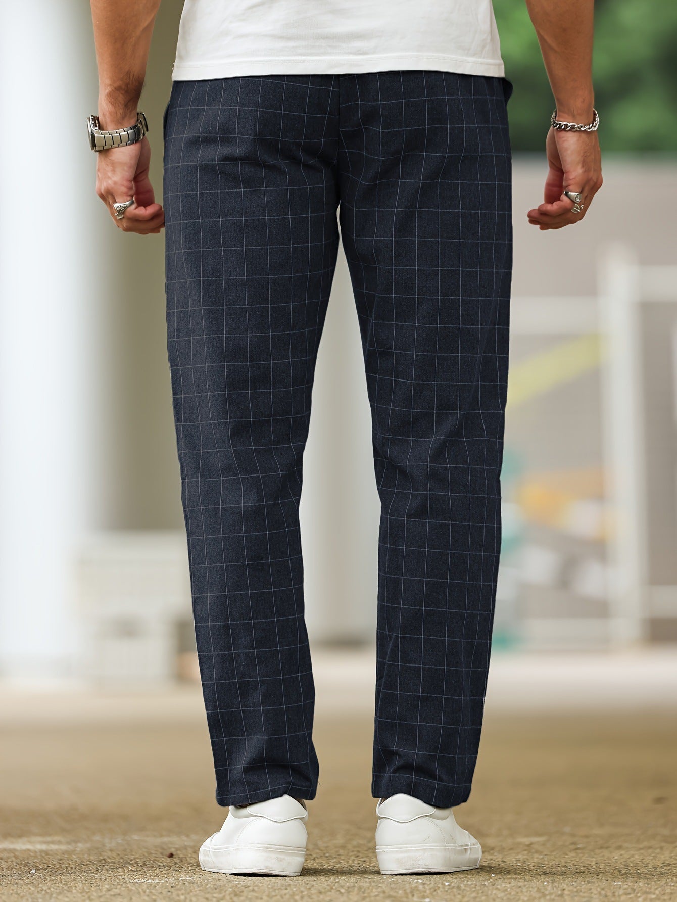 Men's Comfortable Soft Polyester Stripe Plaid Pants