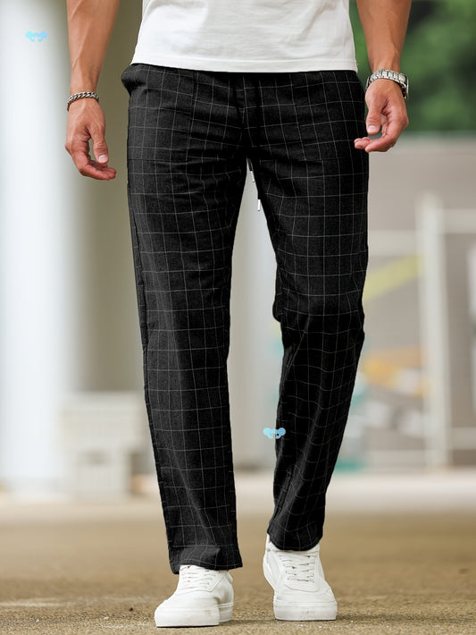 Men's Comfortable Soft Polyester Stripe Plaid Pants