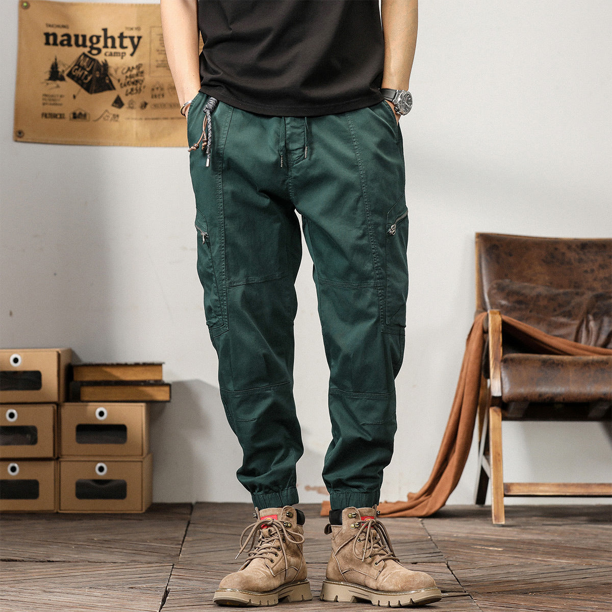 Men's New American Retro Overalls Hong Kong Style Trendy Brand Leisure Tappered Harem Pants