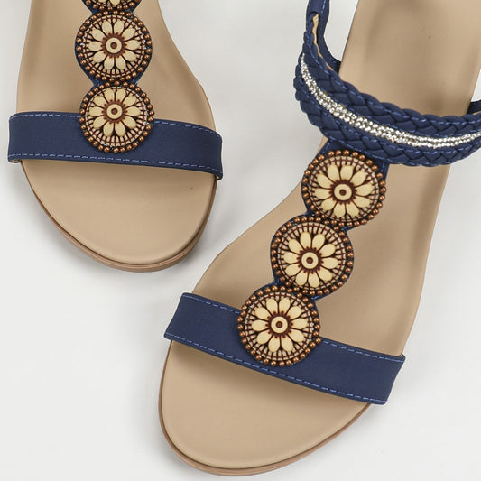 Retro Wooden Diamond Beaded Wedge Sandals Ethnic Style