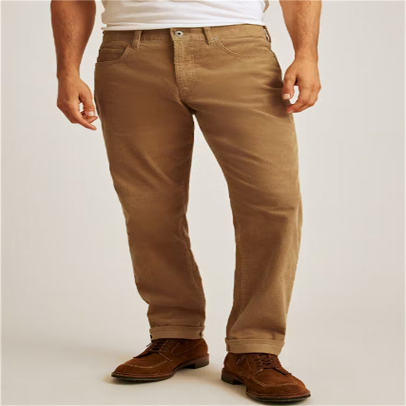 Corduroy Solid Color Loose Casual Straight Trousers