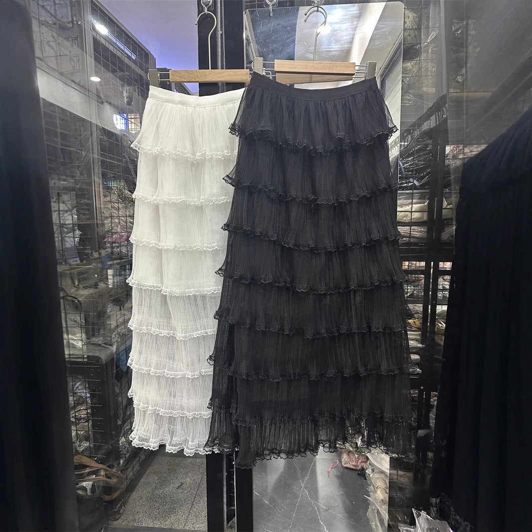 Lace Pleated Net Yarn Cake Skirt