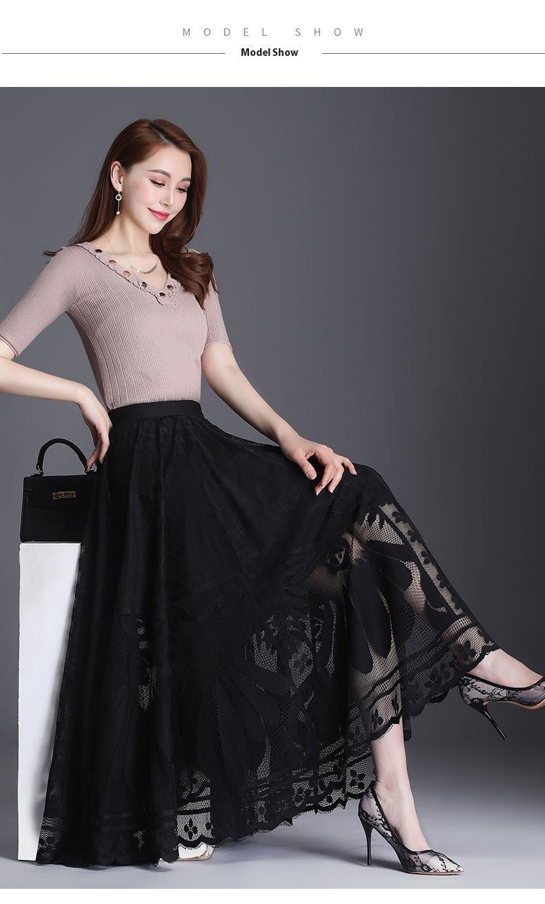 High Waist Slimming Large Hem A- Line Gauzy Skirt