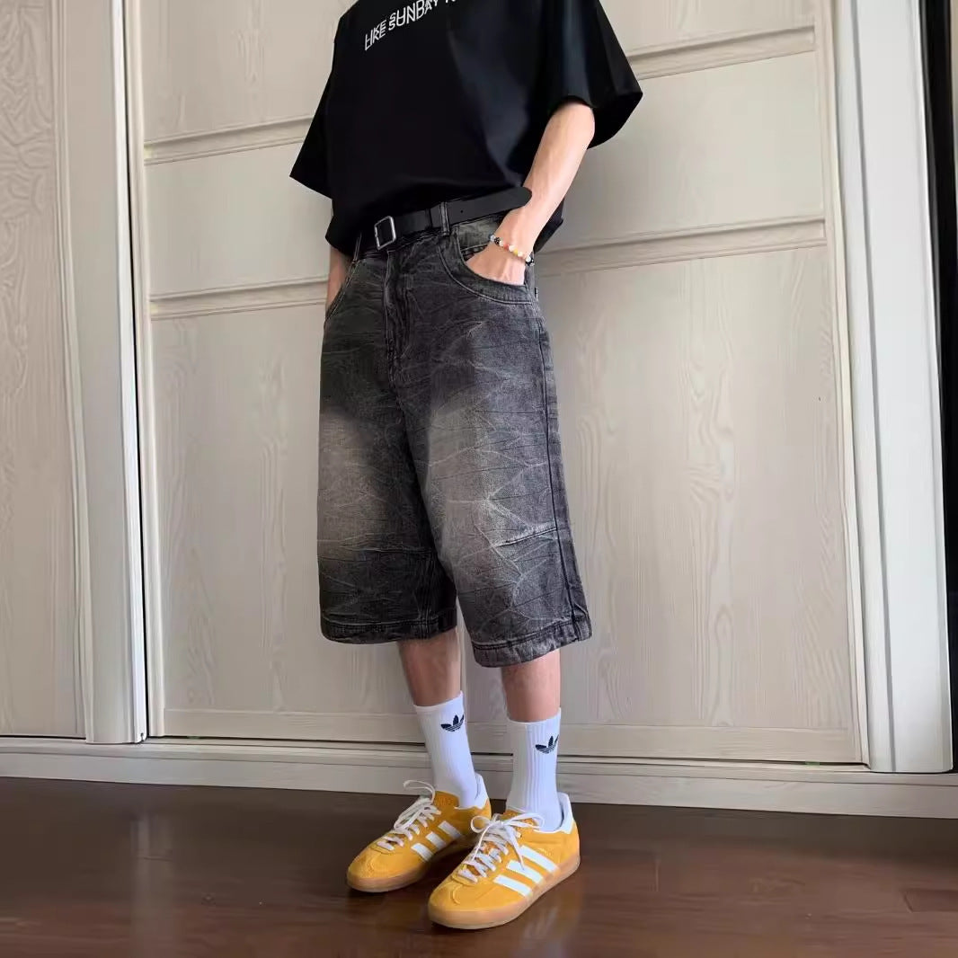 Pantaloncini Uomo in Denim – Shorts Casual Larghi Stile Cowboy Retrò, Taglio Dritto