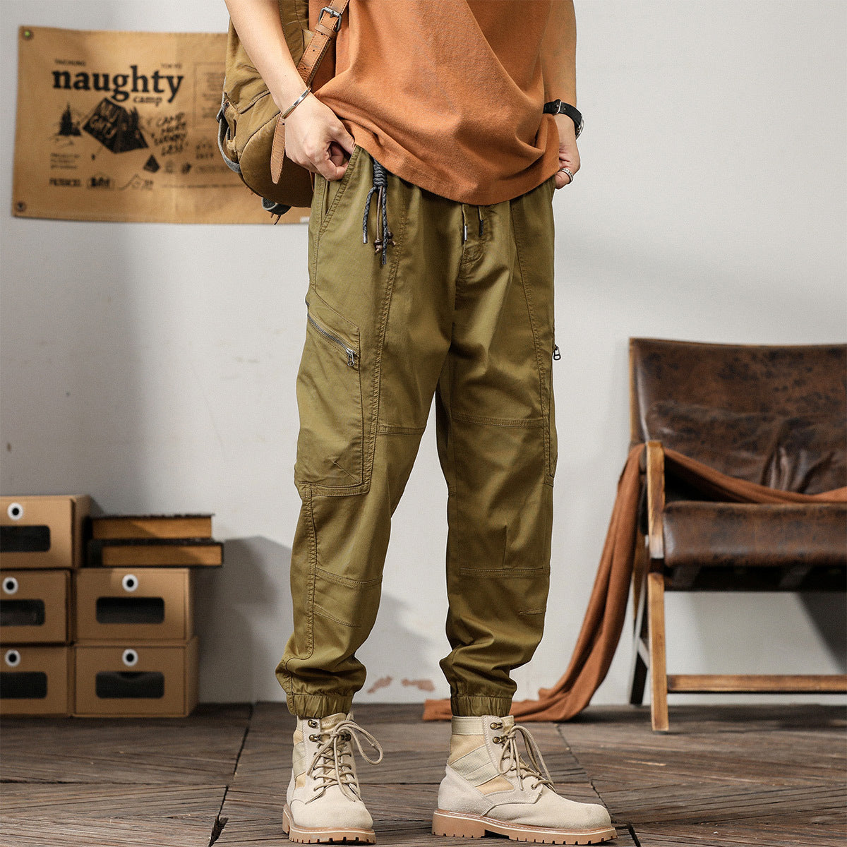 Men's New American Retro Overalls Hong Kong Style Trendy Brand Leisure Tappered Harem Pants
