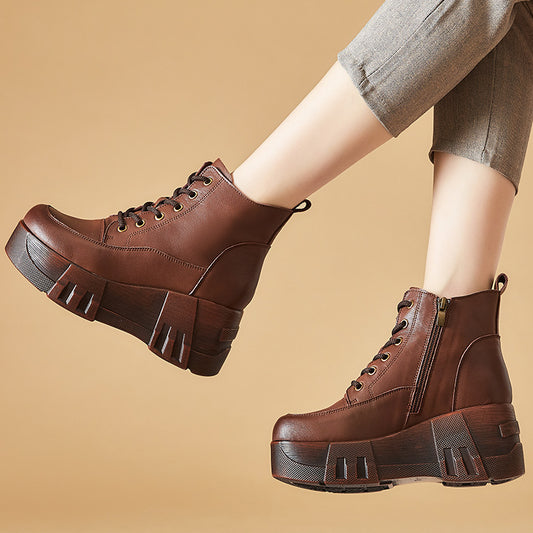 Stivaletti Donna Fashion in Vera Pelle con Zeppa