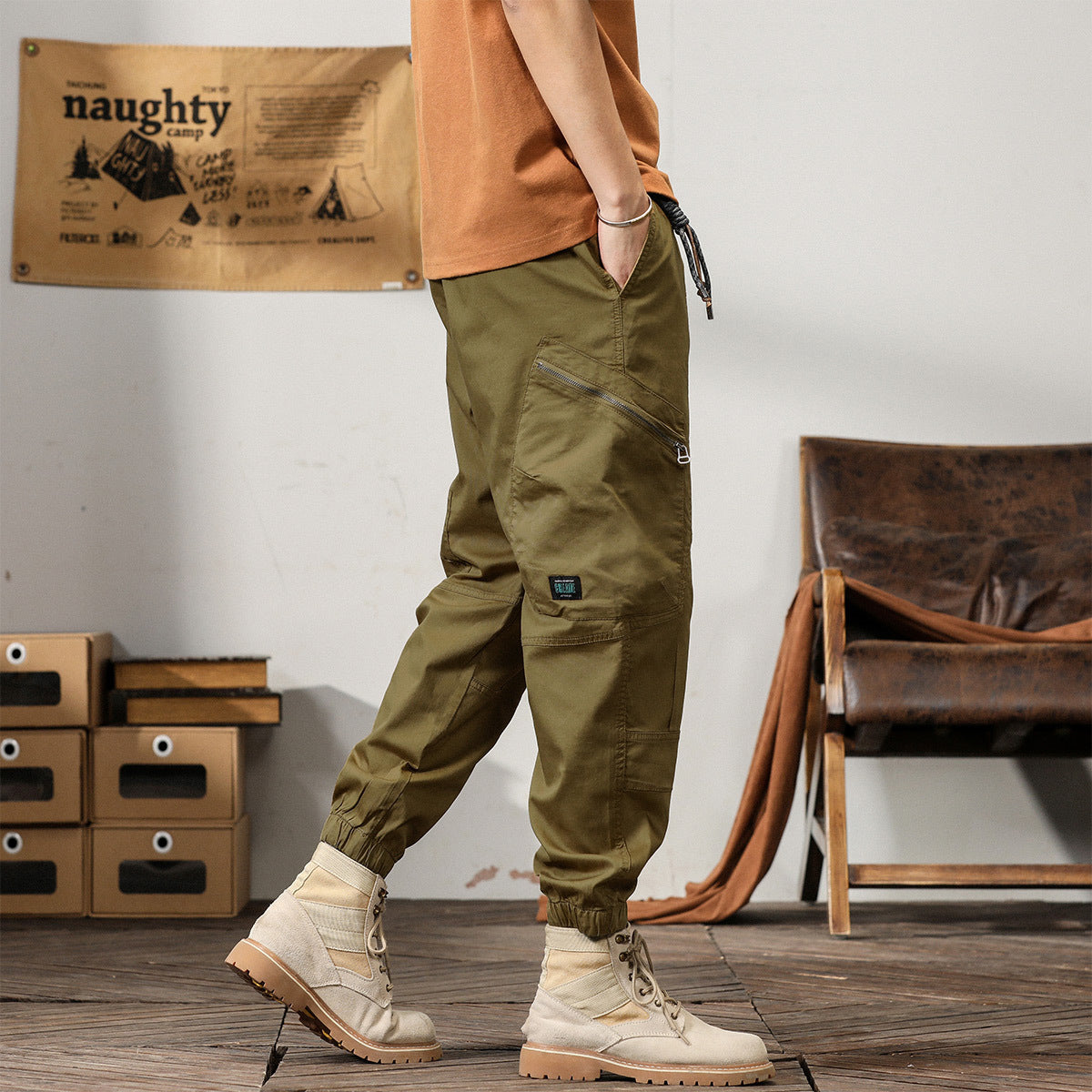 Men's New American Retro Overalls Hong Kong Style Trendy Brand Leisure Tappered Harem Pants