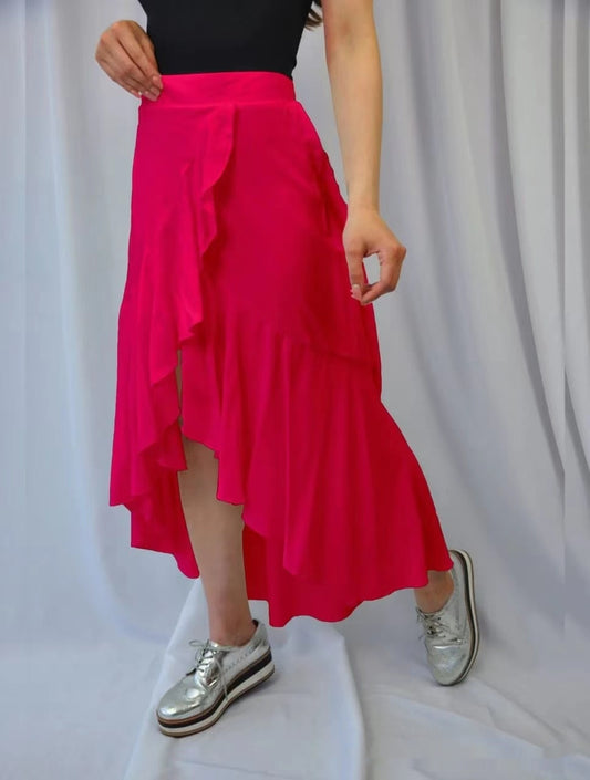 Gonna Donna Midi Asimmetrica Vita Alta con Elastico Seta Ghiaccio 6 Colori