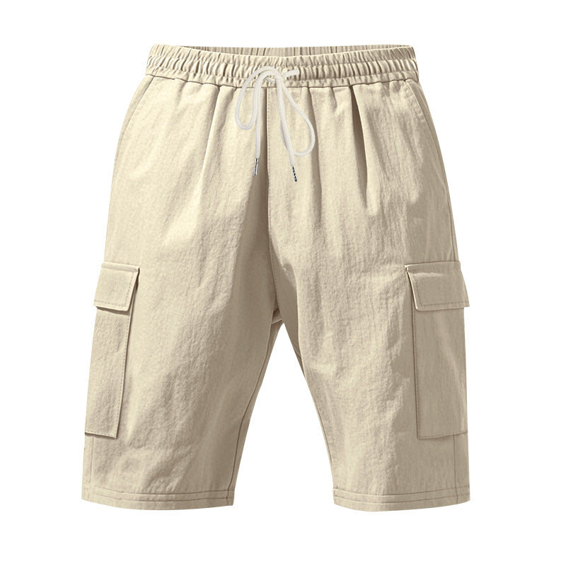 Shorts estivi da uomo in lino, larghi e traspiranti, con più tasche