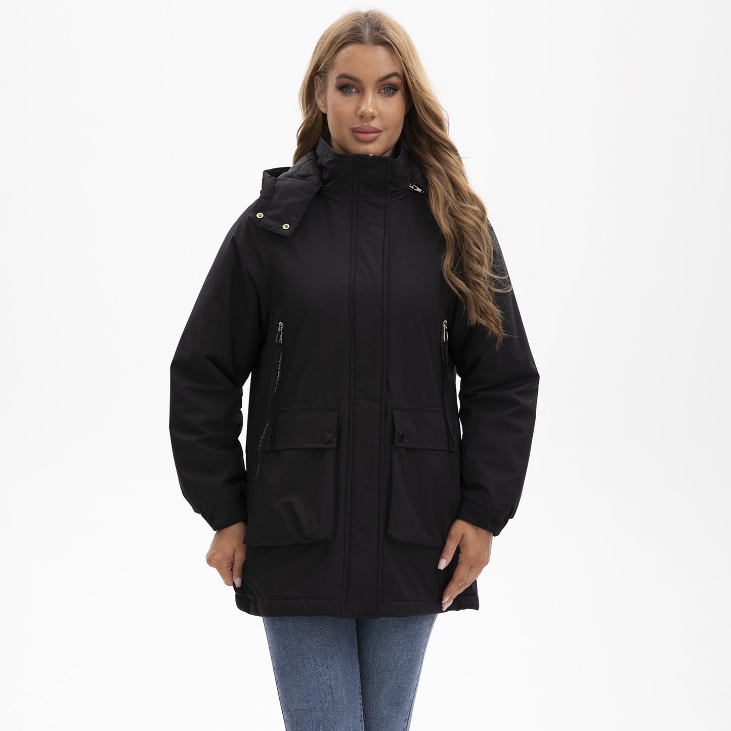 Parka Fleece Padded Coat Shell Jacket Waterproof Lady Fall Winter Coat