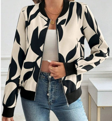 Jacquard Zipper Jacket, Loose And Slimming, Elegant Commuter Casual Jacket