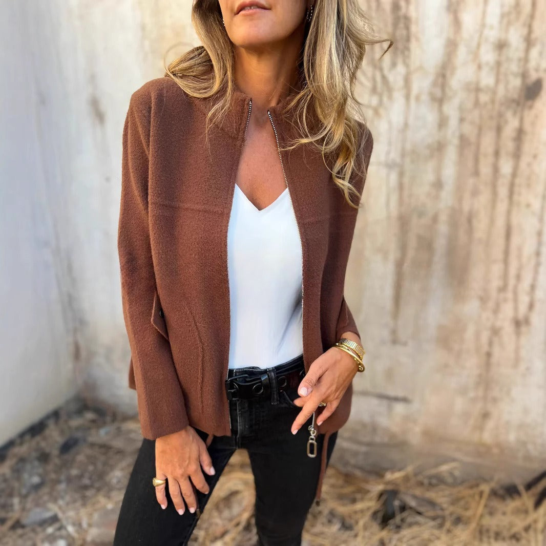 Loose Casual Simple Zipper Woolen Coat