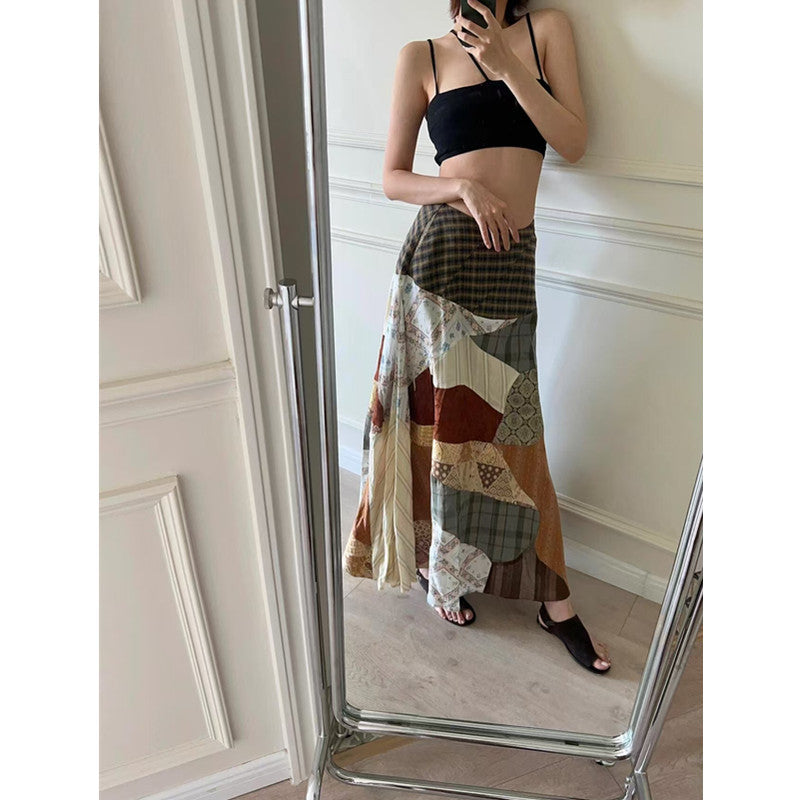 Women's Skirt Vacation Style Artistic Stitching Long Wild Skirt