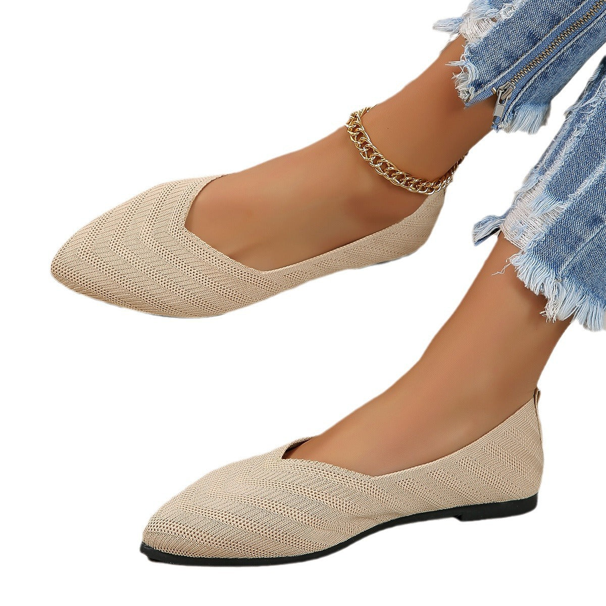 Plus Size Shallow Mouth Flyknit Pumps Popular Pointed-toe Slip-on