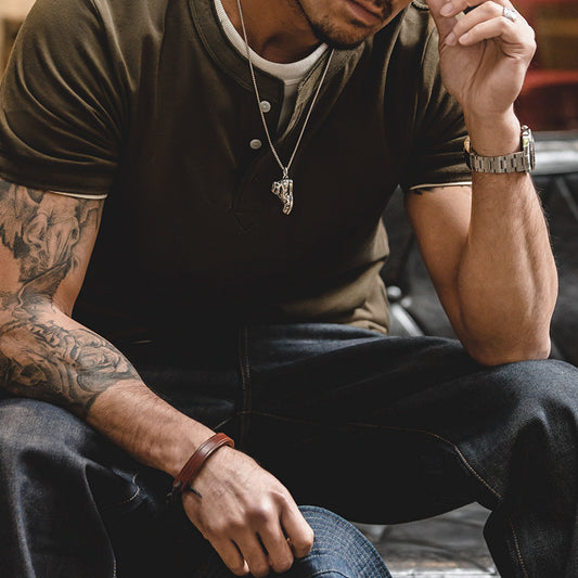 Retro Army Green Micro-elastic Tough Guy T-shirt