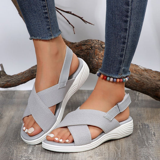 Strap Peep Toe Wedge Fly Woven Mesh Casual Sandals