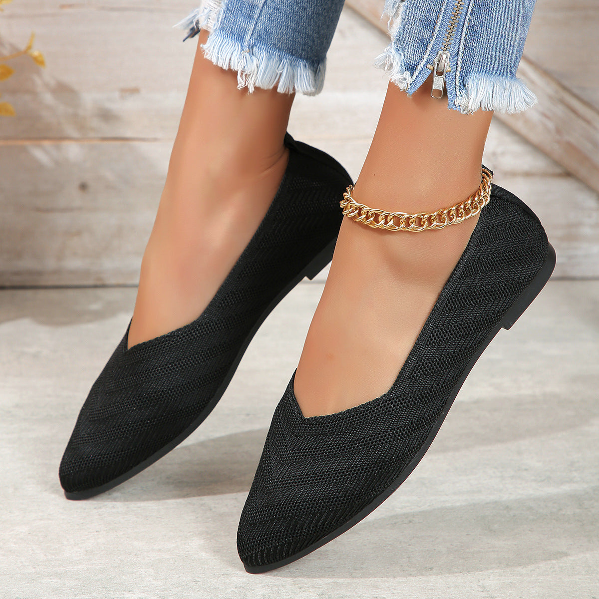 Plus Size Shallow Mouth Flyknit Pumps Popular Pointed-toe Slip-on