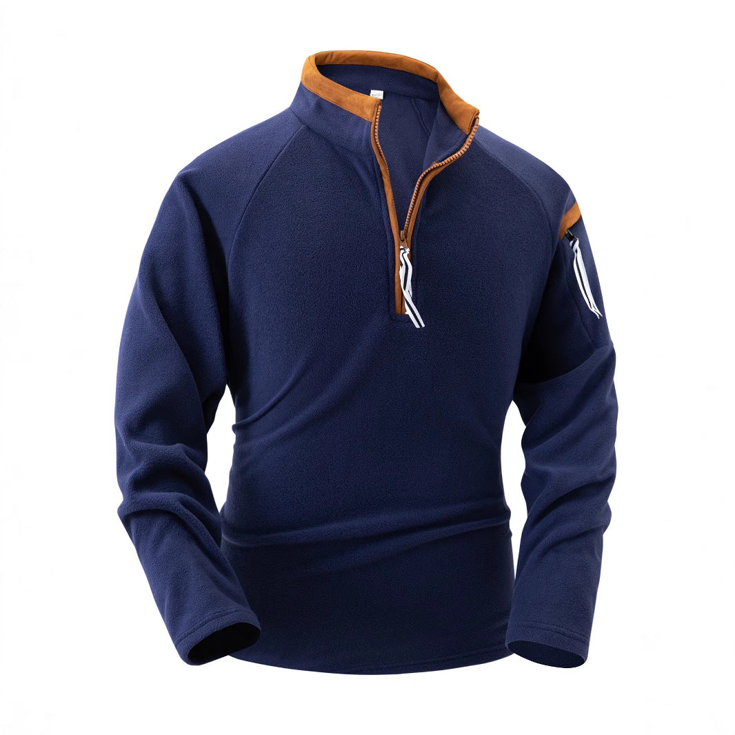 Stand Collar Half Zip Long Sleeve Tactical Arm Zipper Sweater
