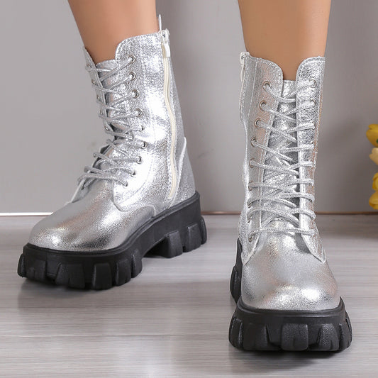 Martin Boots Round Head Chunky Heel Thick Bottom Ladies