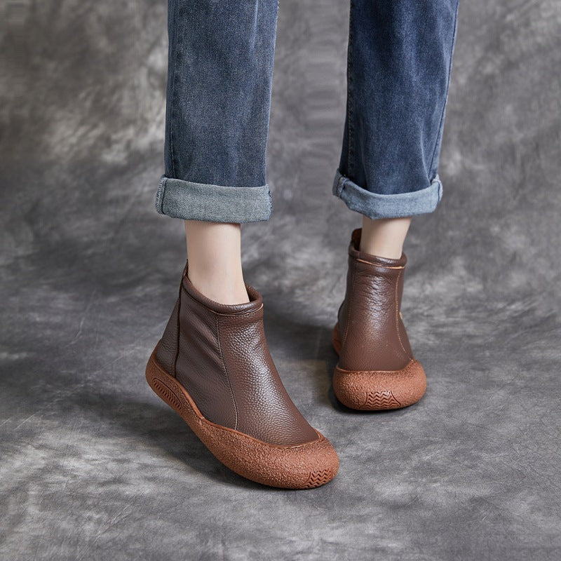 Stivaletti Donna in Vera Pelle Bovina Tacco Basso Casual Zip Posteriore β 3 Colori N.35-40