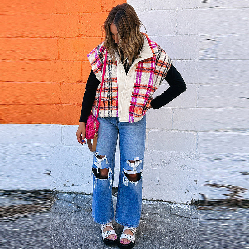 Row Multi-buckle Trendy Multi-color Printed Vest