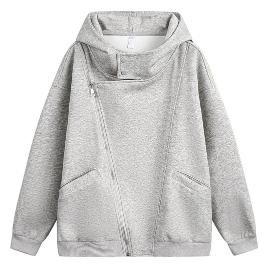Irregular Zipper Hooded Sweater Spring Niche