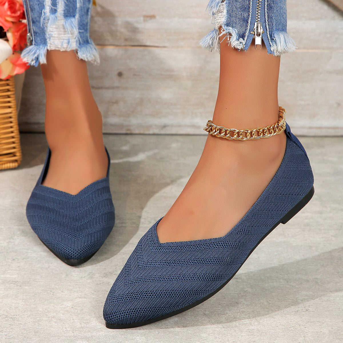 Plus Size Shallow Mouth Flyknit Pumps Popular Pointed-toe Slip-on