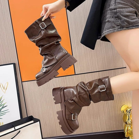 Trendy Retro Handsome Locomotive Thick Bottom Boots Female