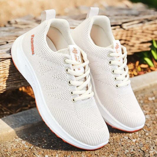 Breathable Fly Woven Mesh Running Shoes Women's Flat Soft Sole Sneakers