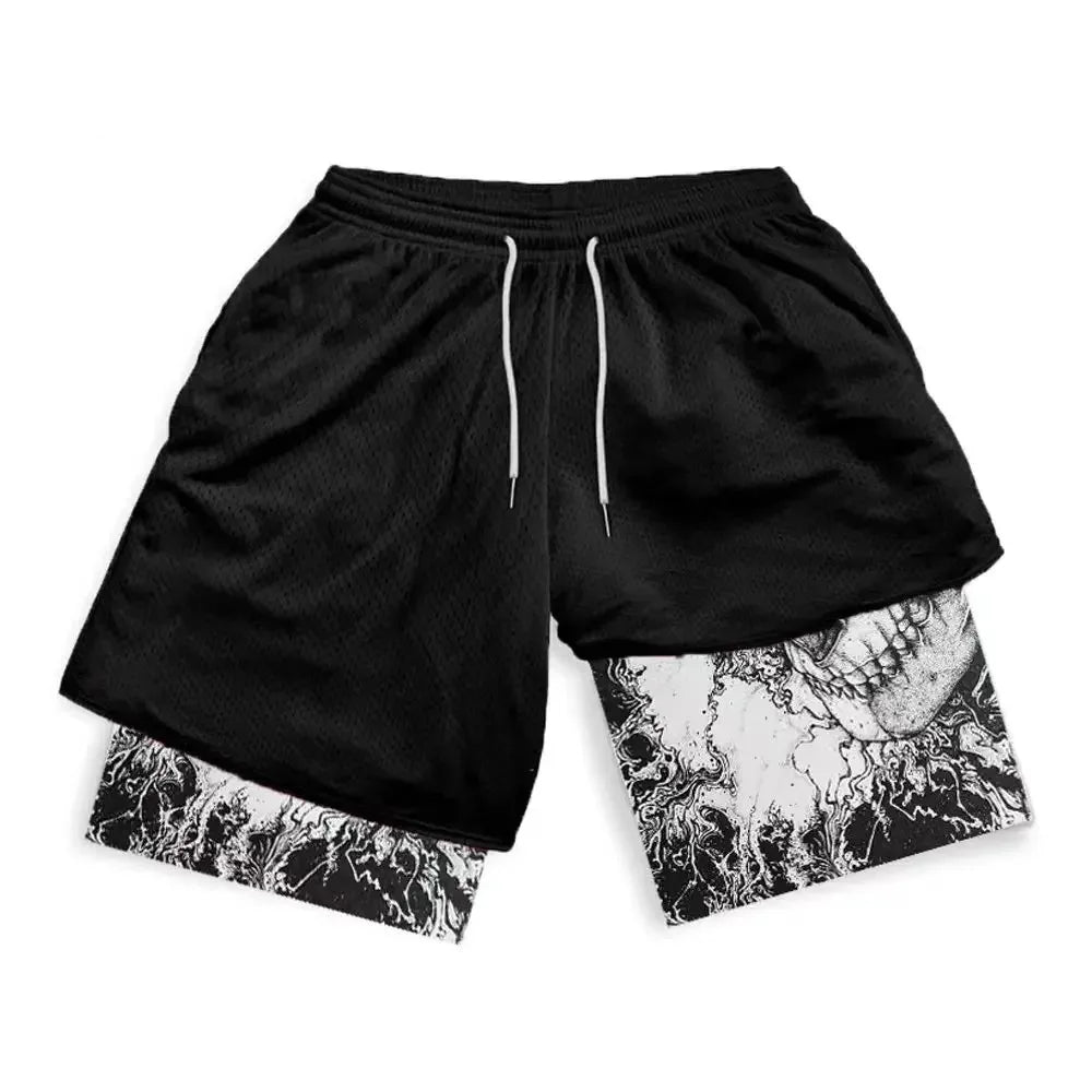 Pantaloncini estivi a doppio strato, da uomo, stile anime