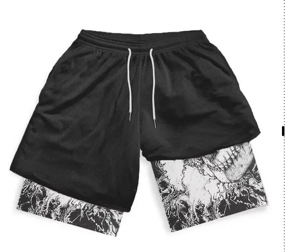 Pantaloncini estivi a doppio strato, da uomo, stile anime