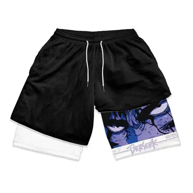 Pantaloncini estivi a doppio strato, da uomo, stile anime